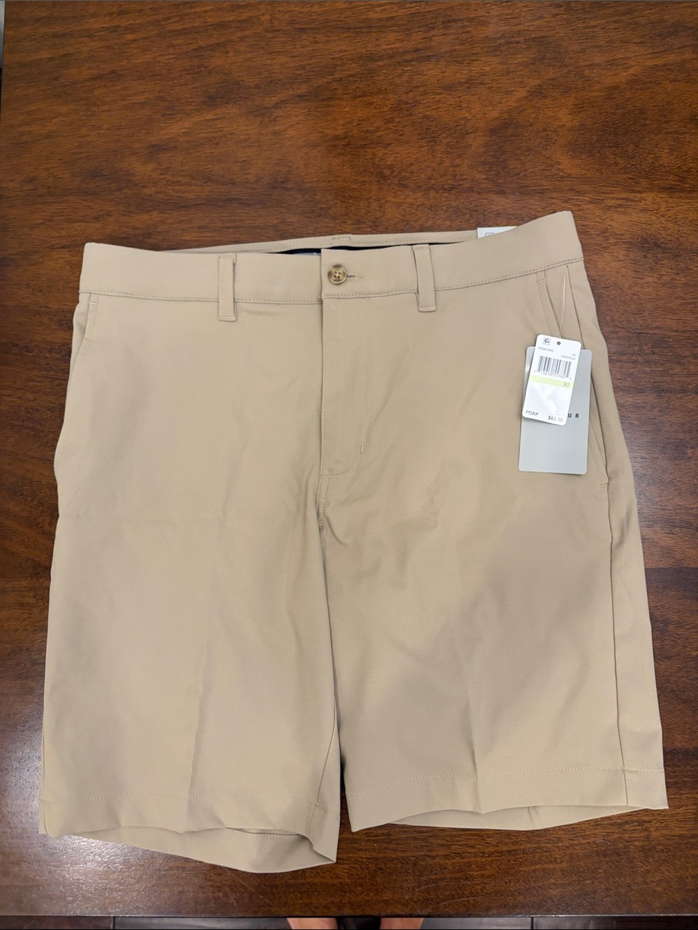 PGA Tour Men’s Tan Flat-Front Performance Shorts